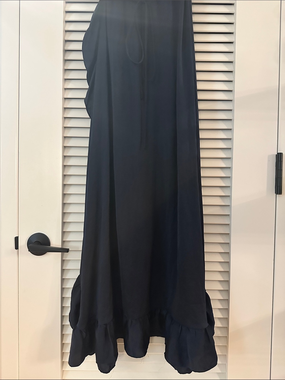 Aqua Navy Blue Ruffled Wrap Dress Maxi Puff Sleeve Size Small - Picture 6 of 8